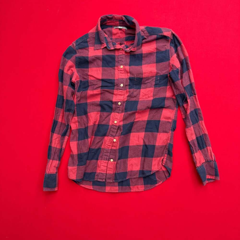 Modern Uniqlo‎ Men's Long Sleeve Plaid Size Medium flannel Shirt Red Navy